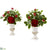 Silk Plants Direct Rose and Holly Leaf Artificial Arrangement in White Urn - Pack of 2