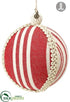 Silk Plants Direct Stripe Ball Ornament - Red Beige - Pack of 12