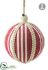 Silk Plants Direct Stripe Ball Ornament - Red Beige - Pack of 6