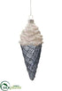 Silk Plants Direct Ice Cream Cone Ornament - Blue Silver - Pack of 4