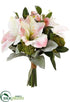 Silk Plants Direct Amaryllis, Sedum, Lamb's Ear Bouquet - White Pink - Pack of 4