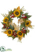 Silk Plants Direct Sunflower, Pomegranate, Maple Leaf Wreath - Yellow Gold - Pack of 1
