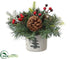 Silk Plants Direct Bell, Pine Cone, Berry, Pine Arrangement - Red Brown - Pack of 4