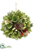 Silk Plants Direct Iced Pine Cone, Wood Chip Leaf Ball Ornament - Green Brown - Pack of 6