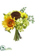 Silk Plants Direct Sunflower, Hydrangea , Bird's Nest - Yellow Green - Pack of 4