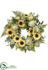 Silk Plants Direct Sunflower, Protea, Queen Anne's Lace Wreath - Yellow Green - Pack of 1