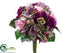 Silk Plants Direct Rose, Hydrangea Bouquet - Purple Green - Pack of 6