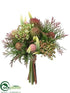 Silk Plants Direct Protea, Thistle, Sedum Bouquet - Green Burgundy - Pack of 6
