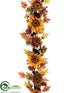 Silk Plants Direct Sunflower, Pine Cone, Pod Garland - Rust Gold - Pack of 2