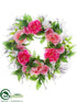 Silk Plants Direct Peony, Ranunculus Wreath - Pink White - Pack of 2