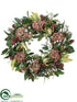 Silk Plants Direct Protea, Thistle, Sedum Wreath - Green Burgundy - Pack of 1