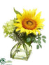 Silk Plants Direct Sunflower, Hydrangea, Bird's Nest Arrangement - Yellow Green - Pack of 4