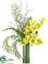 Silk Plants Direct Cymbidium Orchid, Mini Blossom, Twig - Yellow Green - Pack of 1