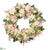 Silk Plants Direct Hydrangea, Rose, Feather Wreath - Green Pink - Pack of 1