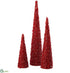 Silk Plants Direct Beaded Cone Topiary - Red - Pack of 2