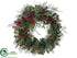 Silk Plants Direct Pine, Cone, Berry Wreath - Green Red - Pack of 2