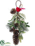 Silk Plants Direct Cone, Mistletoe, Pine, Bird Door Hanger - Green Red - Pack of 6