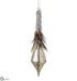 Silk Plants Direct Beaded Mercury Glass Finial Ornament With Feather - Silver Brown - Pack of 12