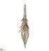 Silk Plants Direct Beaded Mercury Glass Finial Ornament With Feather - Silver Brown - Pack of 6