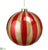 Stripe Glass Ball Ornament - Red Gold - Pack of 6