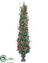Silk Plants Direct Laurel, Berry, Pine Cone Topiary - Red Green - Pack of 2
