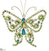 Silk Plants Direct Rhinestone Butterfly Ornament - Peacock Gold - Pack of 8