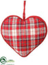Silk Plants Direct Plaid Heart Ornament - Red White - Pack of 12