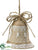 Burlap Lace Rhinestone Bell Ornament - Natural White - Pack of 12