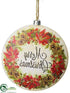 Silk Plants Direct Merry Christmas Round Ornament - Red Cream - Pack of 12