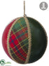 Silk Plants Direct Plaid Ball Ornament - Red Green - Pack of 6