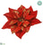 Glittered Velvet Poinsettia With Clip - Red - Pack of 24