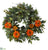 Silk Plants Direct Mixed Greens and Zinnia Artificial Wreath - Orange - Pack of 1