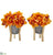 Silk Plants Direct Cymbidium Orchid Artificial Arrangement in Tin Vase with Legs - Orange - Pack of 2