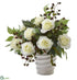 Silk Plants Direct Rose and Mixed Greens Artificial Arrangement - White - Pack of 1