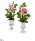 Silk Plants Direct Rose and Agave Artificial Arrangement in White Urn - Pink - Pack of 2