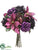 Glitter Rose, Poinsettia, Skimmia Bouquet - Purple Black - Pack of 4