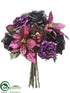 Silk Plants Direct Glitter Rose, Poinsettia, Skimmia Bouquet - Purple Black - Pack of 4