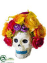 Silk Plants Direct Rose, Daisy Day of The Dead Skull - Mixed - Pack of 4