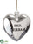 Just Married Glass Heart Ornament - Silver Antique - Pack of 6