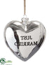 Silk Plants Direct Just Married Glass Heart Ornament - Silver Antique - Pack of 6