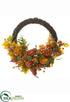 Silk Plants Direct Pumpkin , Maple, Oak, Sedum, Rosehip Half Wreath - Fall - Pack of 2