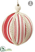 Silk Plants Direct Stripe Ball Ornament - Red Beige - Pack of 6