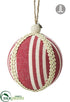 Silk Plants Direct Stripe Ball Ornament - Red Beige - Pack of 12
