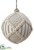 Silk Plants Direct Patchwork Ball Ornament - Gray Beige - Pack of 3