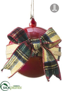 Plaid Glass Ball Ornament With Bells - Red - Pack of 1