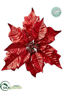 Metallic Poinsettia With Clip - Red - Pack of 24