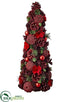 Silk Plants Direct Glittered Pine Cone, Wood Chip Flower Cone Topiary - Red - Pack of 2