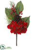 Silk Plants Direct Velvet Hydrangea, Berry,  Pine Cone Spray - Red - Pack of 12
