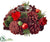 Glittered Pine Cone, Wood Chip Flower Candleholder With Glass - Red - Pack of 6