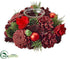 Silk Plants Direct Glittered Pine Cone, Wood Chip Flower Candleholder With Glass - Red - Pack of 6